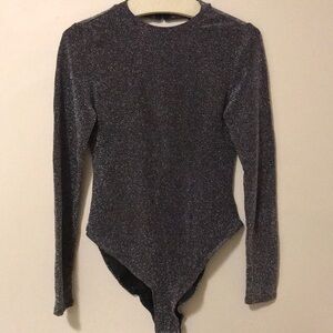 Sparkly Long Sleeve Bodysuit in Metallic Charcoal